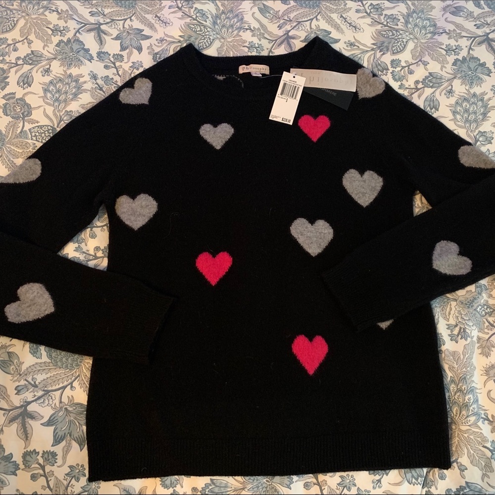 PHILOSOPHY CASHMERE HEART SWEATER BLACK S NWT